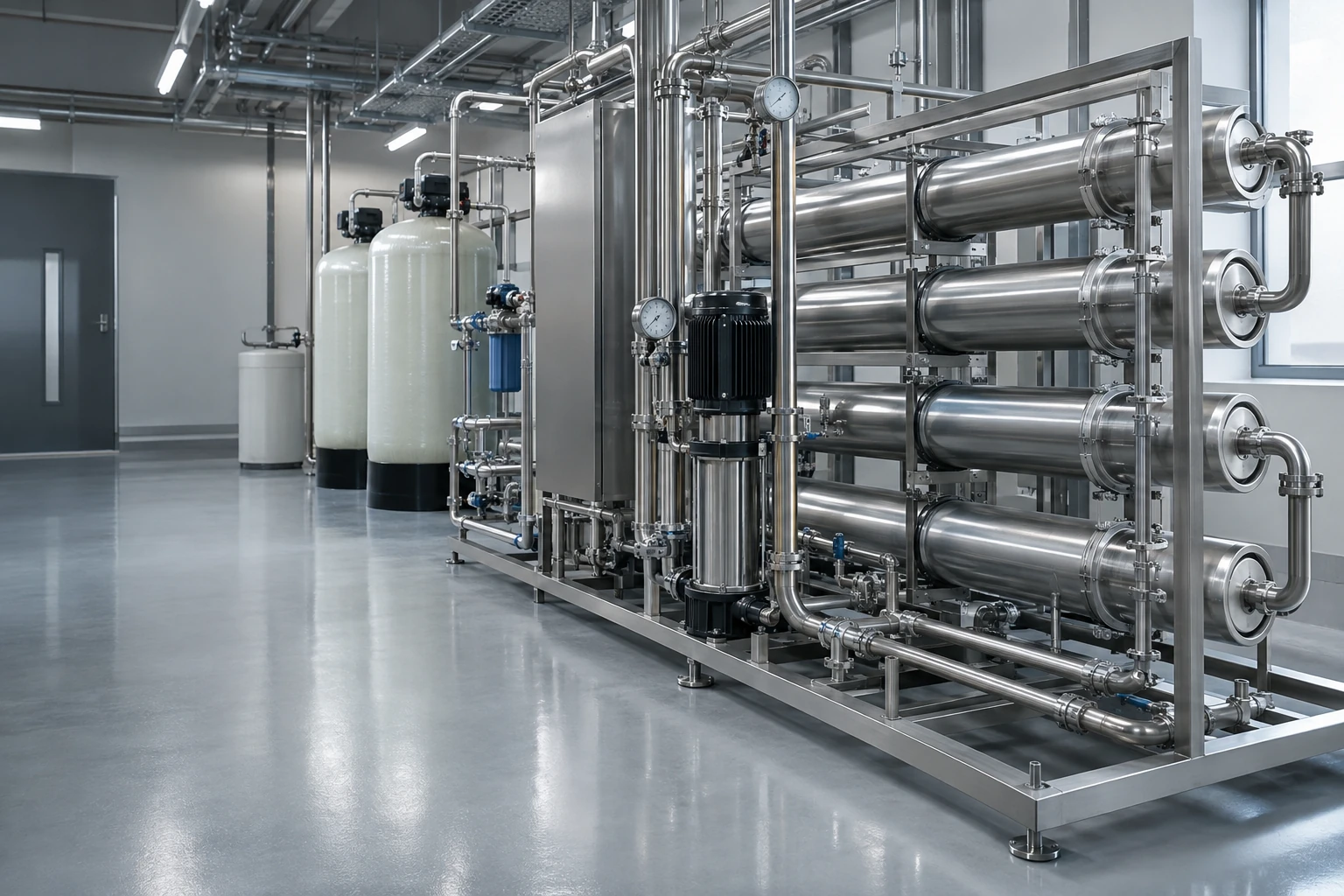 Visualización conceptual de una instalación de tratamiento de agua por ósmosis inversa